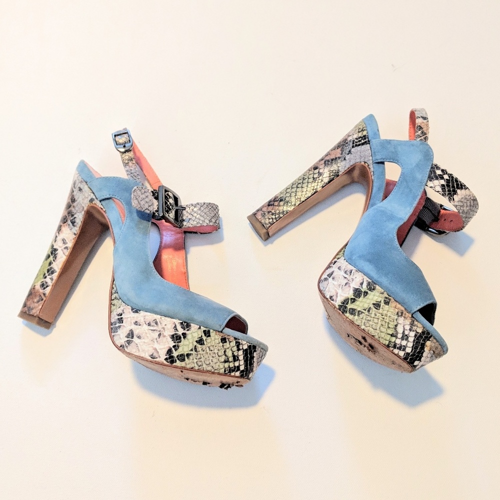 VIA SPIGA Suede and Snakeskin Platform Heels - Picture 3 of 6